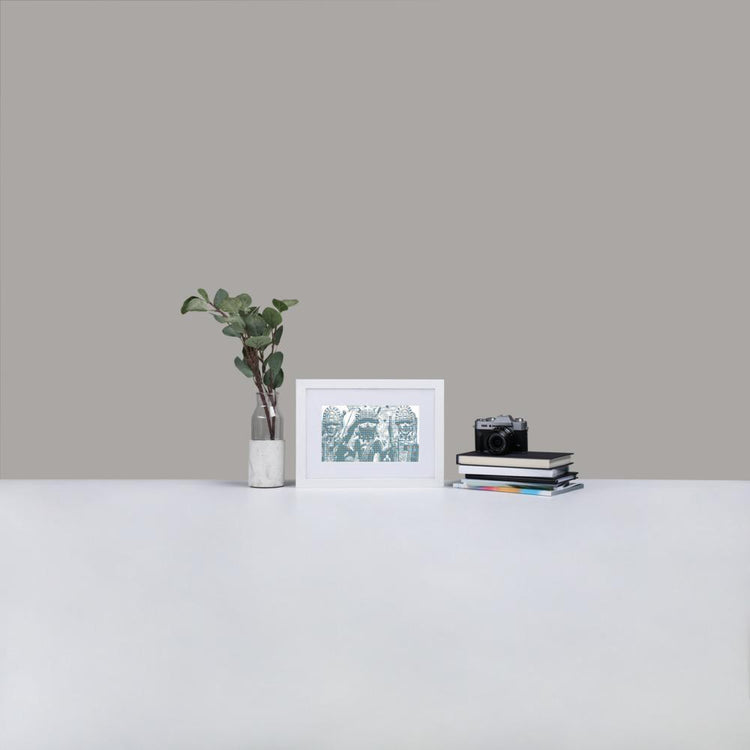 Benin Bronzes - Framed Print With Mat - Gingham Blue - GeorgeKenny Design